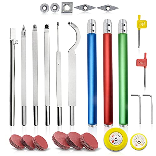Wood Turning tool set Carbide Tipped Lathe Tools Finisher/ （6pcs Bar+1pc Interchangeable Handle） carbide lathe tools for wood,carbide woodturning tools (multicolored)