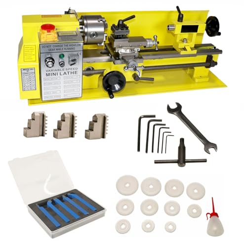 Erie Tools 7 x 14 Precision Bench Top Mini Metal Milling Lathe Variable Speed 2500 RPM & Digital Readout with 5 pc. Cutter Kit