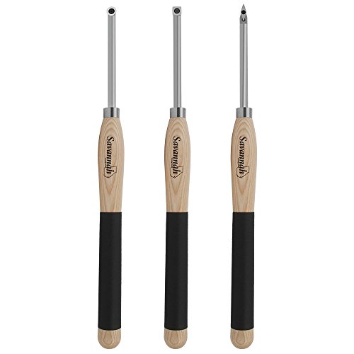 Savannah Carbide Turning Tool Large Size (3 Piece Set - All 3 Turning Tools) Includes Diamond Shape, Round and Square Turning Tools With Comfort Grip Handles