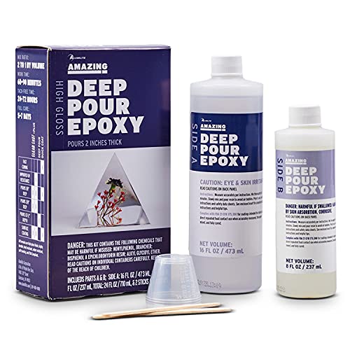 Alumilite Amazing Deep Pour Epoxy [16 oz A + 8 oz B (24 Ounces) 2 Part Kit] 2 inches Thick High-Gloss & Crystal Clear Liquid Glass for Casting Countertop, Tabletop, River Tables, Resin Blanks & Wood